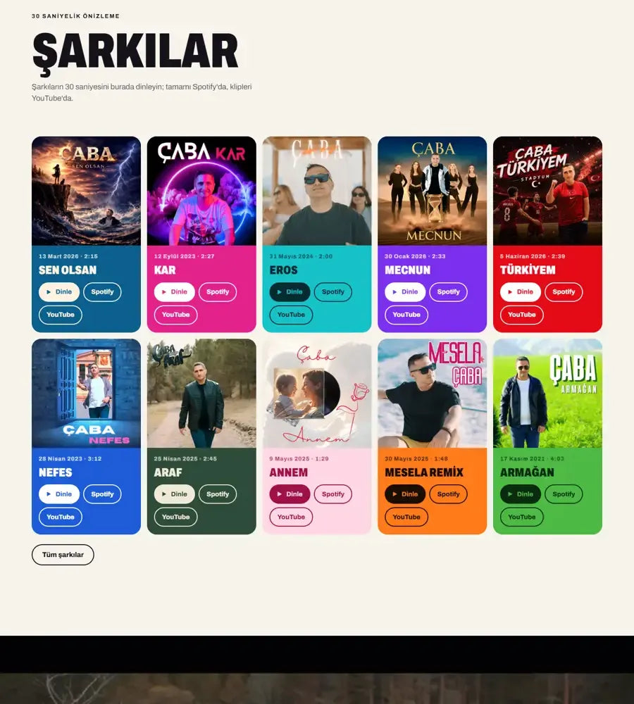 Çaba: Her şarkıya bir kart