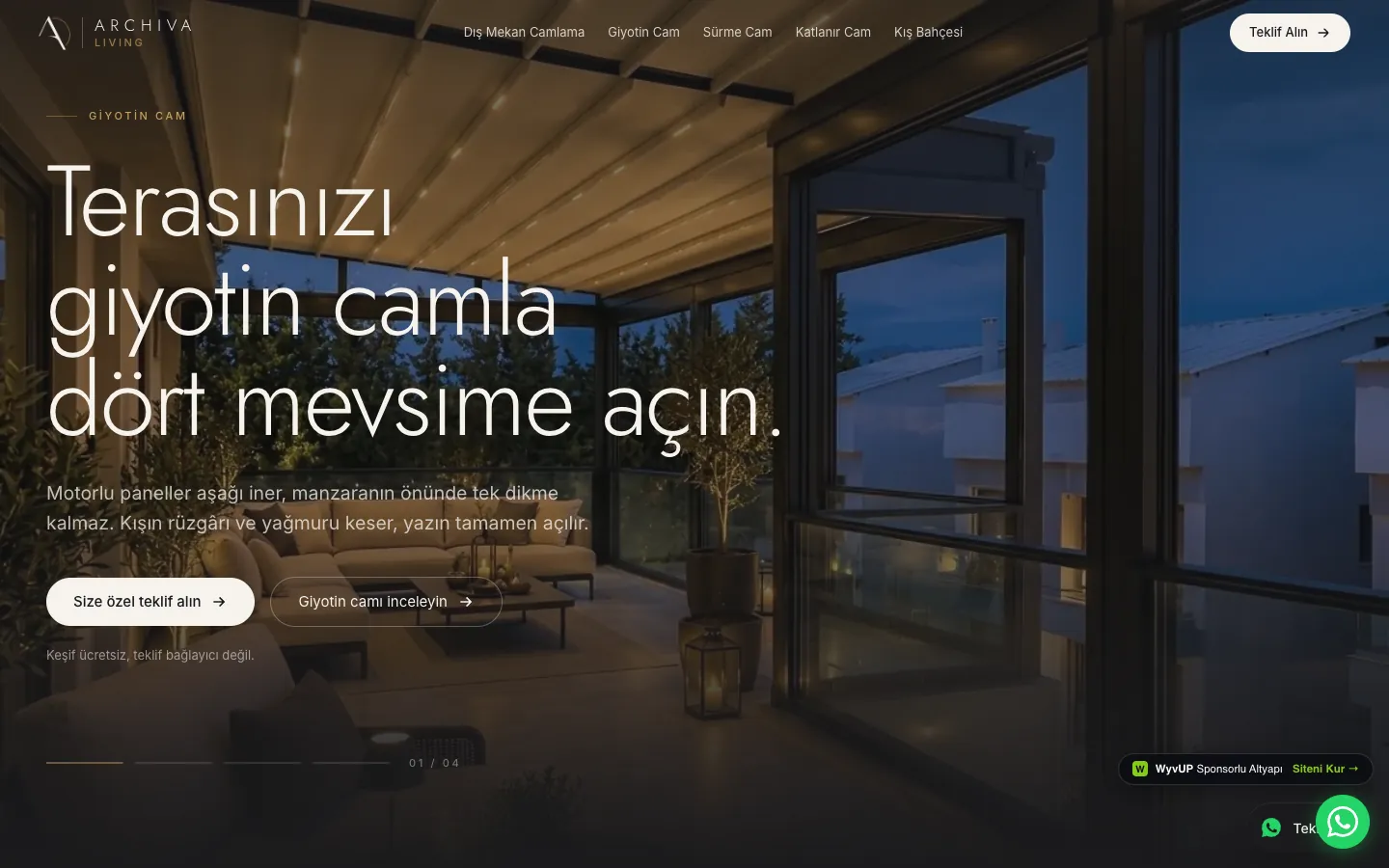Archiva Living sitesinin açılış ekranı
