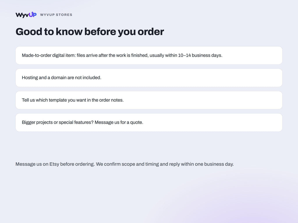 Website Template + Setup Service | We Customize Any WyvUP Template With Your Content | Made to Order