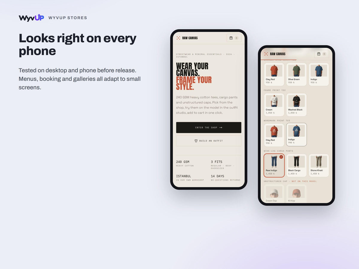 T-Shirt Store Website Template | Clothing Brand & Streetwear Shop Site | Lovable AI Editable React Template | Outfit Builder