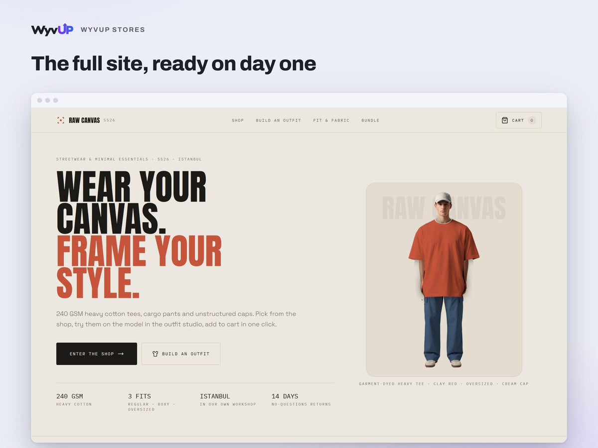 T-Shirt Store Website Template | Clothing Brand & Streetwear Shop Site | Lovable AI Editable React Template | Outfit Builder