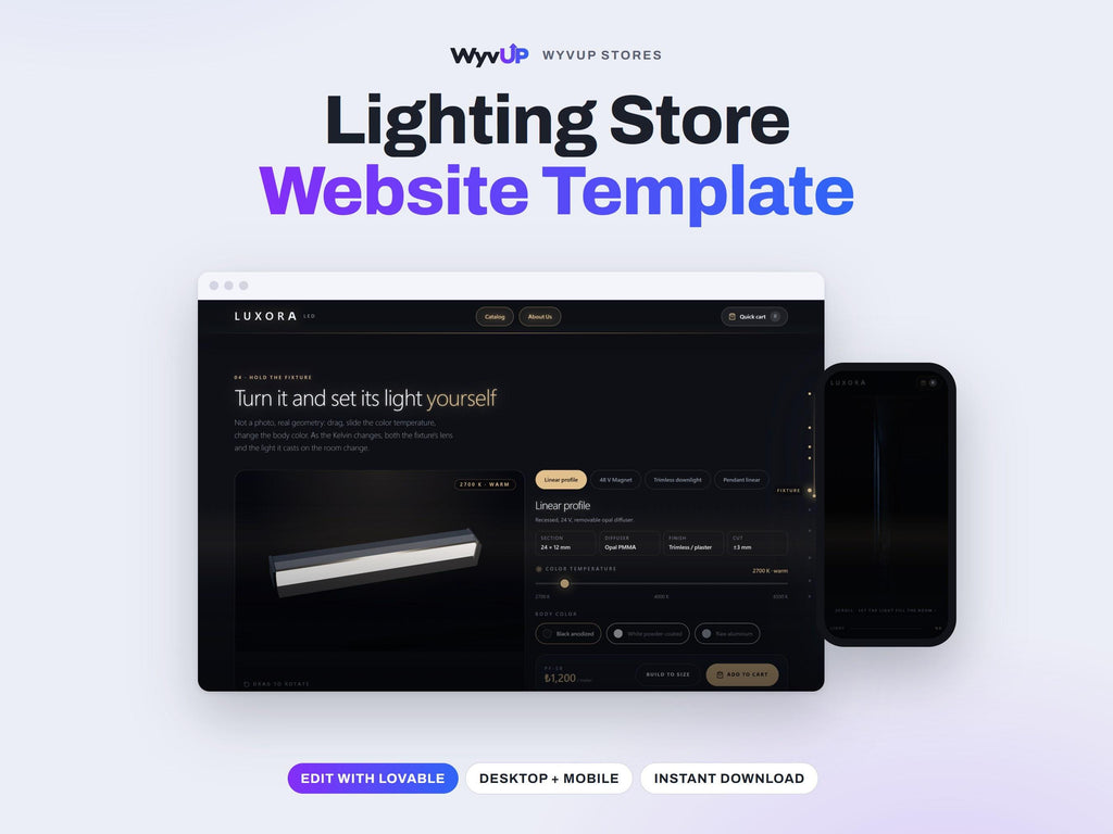 Lighting Store Website Template | Interior Product Shop Site | Lovable AI Editable React Template | Price Configurator