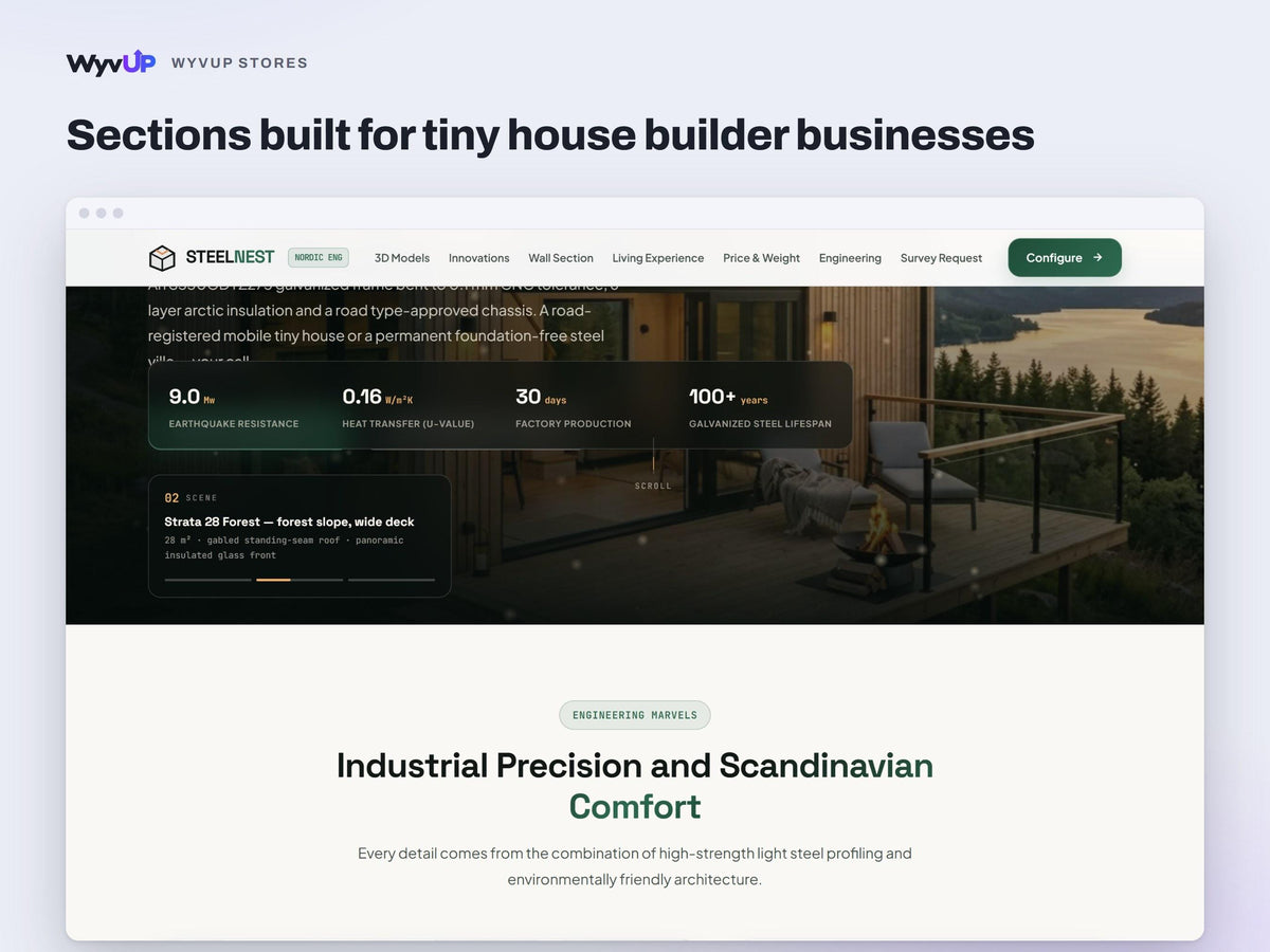 Tiny House Builder Website Template | Modular & Prefab Home Site | AI Editable HTML Template | 3D Models