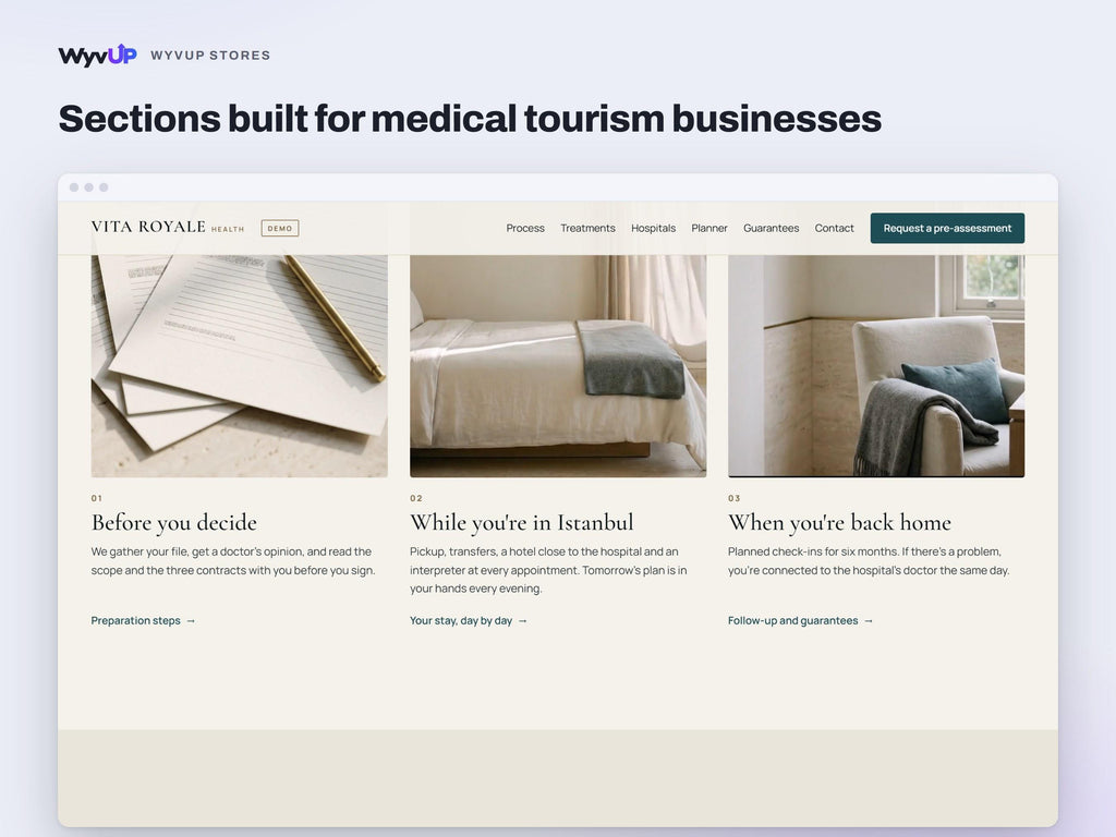 Medical Tourism Website Template | Health Travel Agency & Clinic Site | AI Editable HTML Template | Treatment Pages