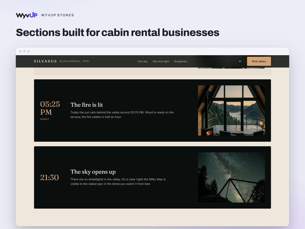 Cabin Rental Website Template | Glamping & Boutique Hotel Booking Site | Lovable AI Editable React Template | Live Prices