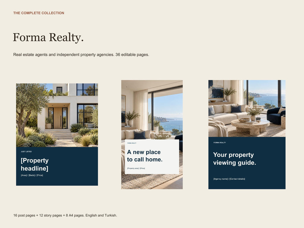 Business Canva Template Bundle, Salon, Real Estate and Consultant Marketing, English and Turkish