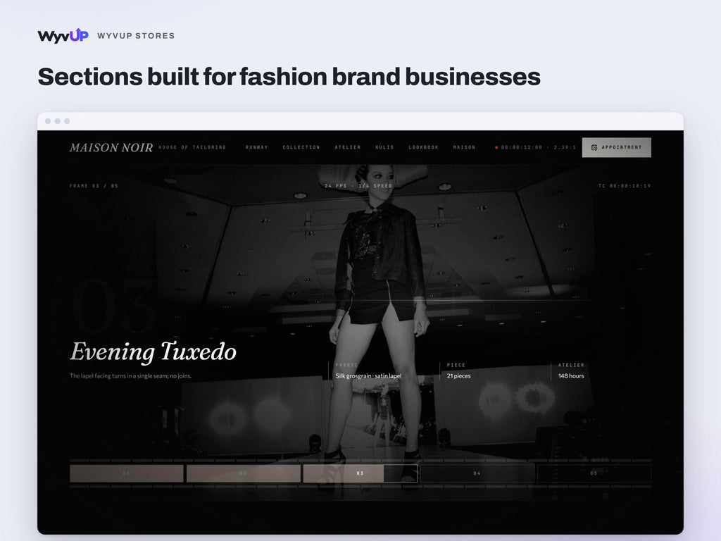 Fashion Brand Website Template | Tailor & Boutique Lookbook Site | Lovable AI Editable React Template | Runway Gallery