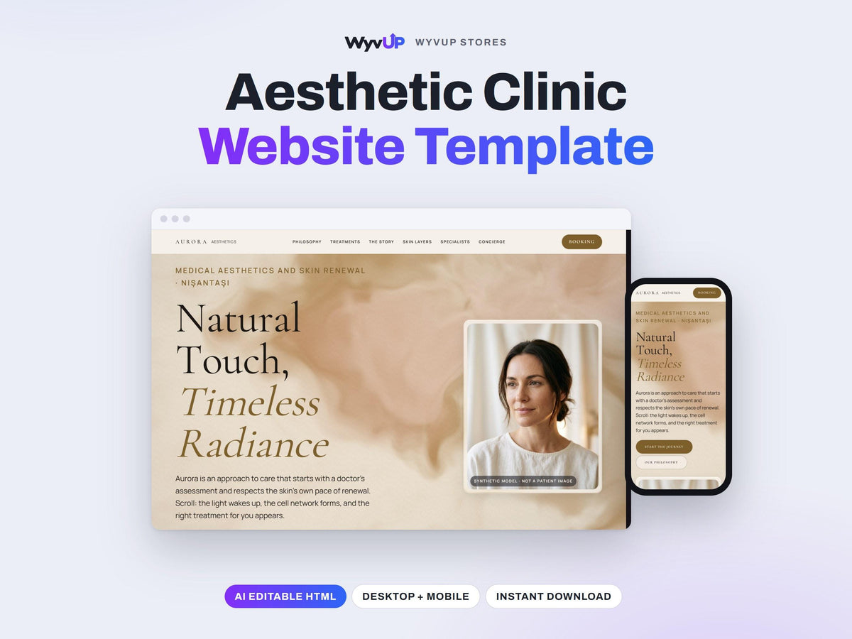 Aesthetic Clinic Website Template | Med Spa & Skin Care Site | AI Editable HTML Template | Treatment Pages