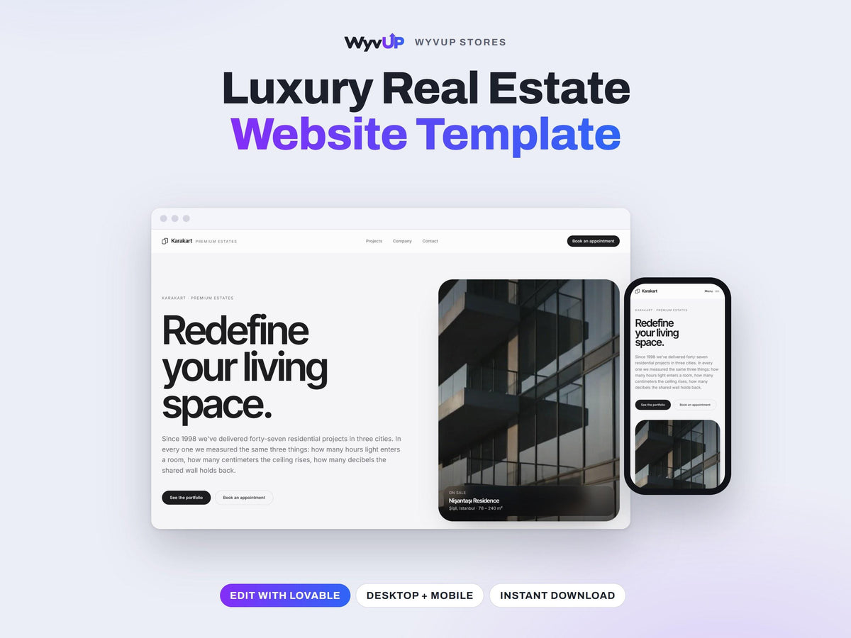 Luxury Real Estate Website Template | Realtor & Property Developer Site | Lovable AI Editable React Template | Listings Showcase