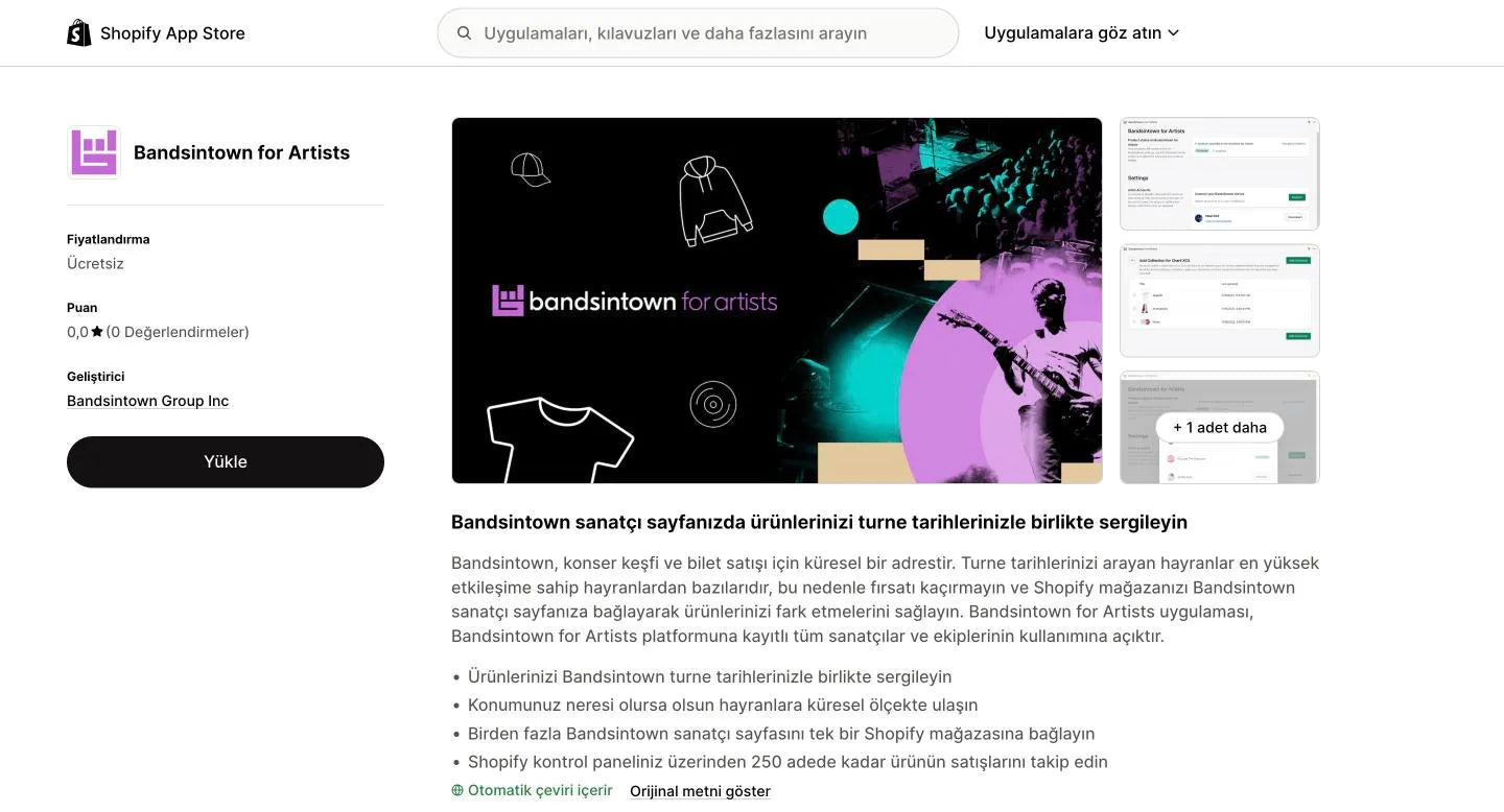 Shopify App Store’da Bandsintown for Artists uygulaması