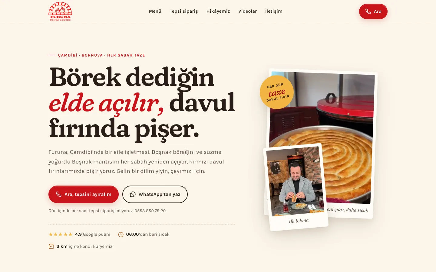 Home page of the Furuna Boşnak Börekçisi website