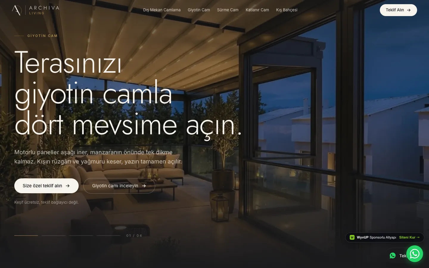 Archiva Living sitesinin açılış ekranı