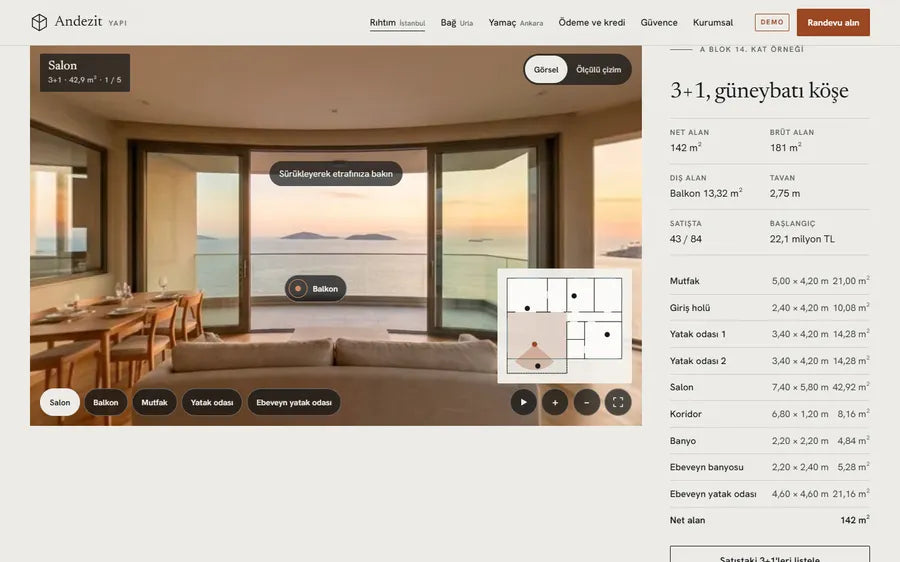 ANDEZİT Yapı: Daireyi 360° gezin
